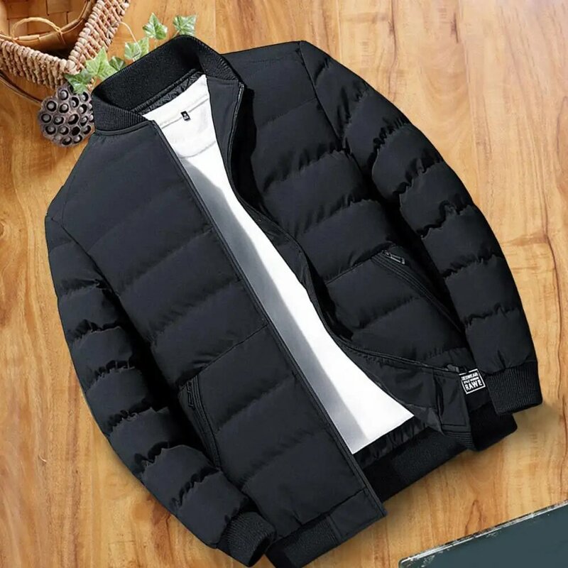 Popular Men Coat  Cotton Padded Super Soft Baseball Jacket  Coldproof Pockets Coat Baseball Jacket