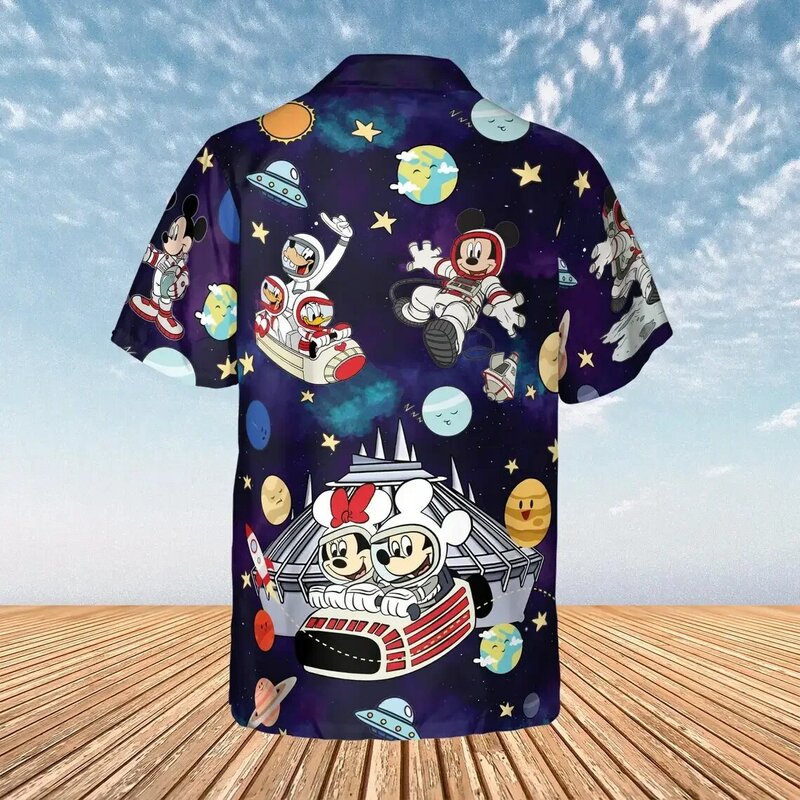 Винтажная гавайская рубашка в стиле ретро с изображением Микки и друзей космоса и гор