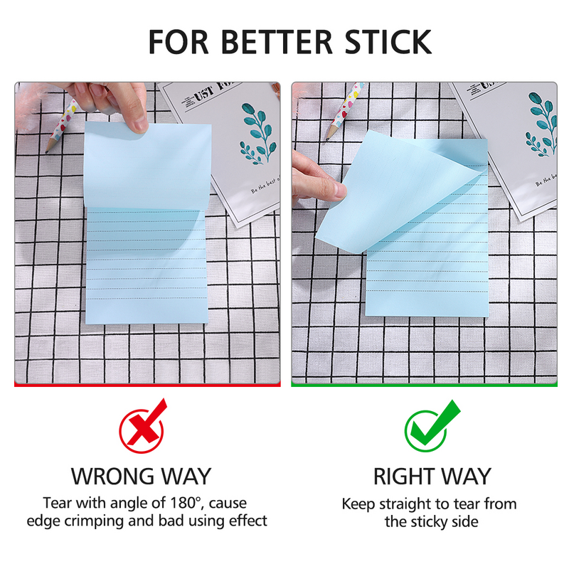 Auto-Stick Cruz listrado Notepads, doces cor papel, Memo Pads