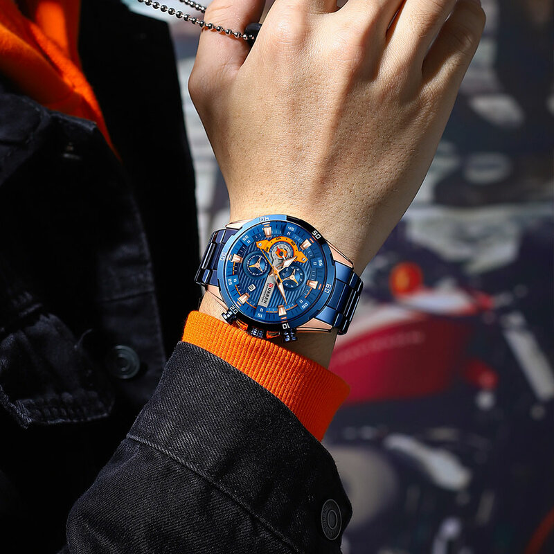 CURREN-relojes de acero inoxidable para hombre, cronógrafo con esfera luminosa, informal, creativo, a la moda