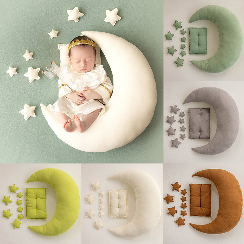 Moon Throw Pillow Newborn Photography Props Colorful Baby Posing Moon Star Pillow Photo Set Studio Shooting Accessories