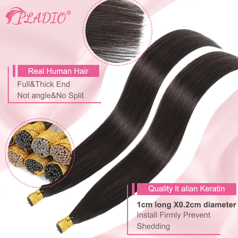 Прямые I-образные накладные волосы PLADIO, натуральные человеческие волосы для наращивания, кератиновые капсулы, оригинальные человеческие волосы 12-26 дюймов, 50 шт., 100 шт.