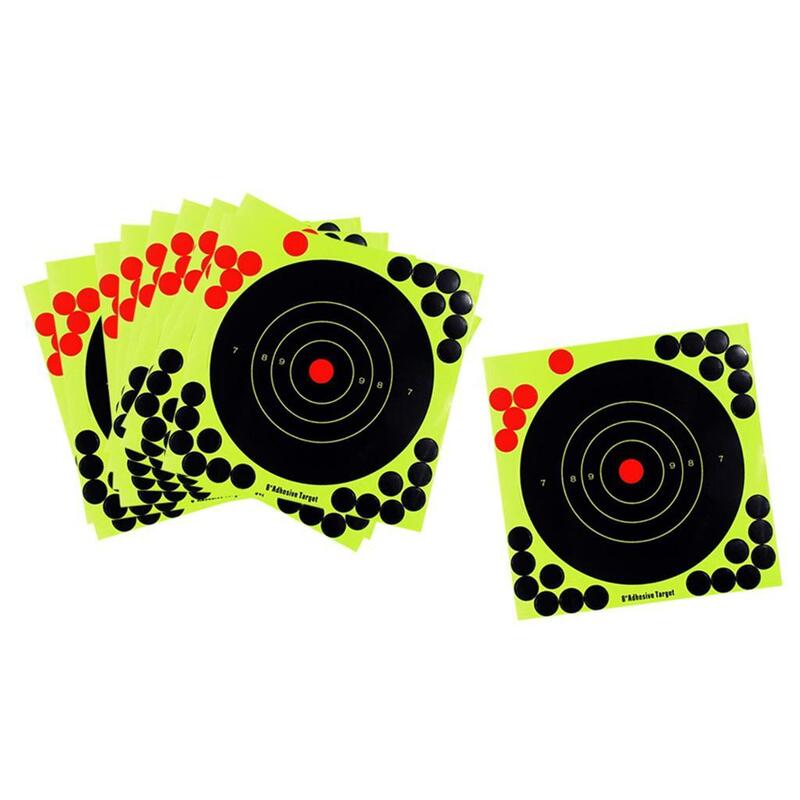 8 inch Reactive Hunting Target - Bright Fluorescent Yellow - Self Adhesive Paper Target Sticker - 10 Sheets Pack