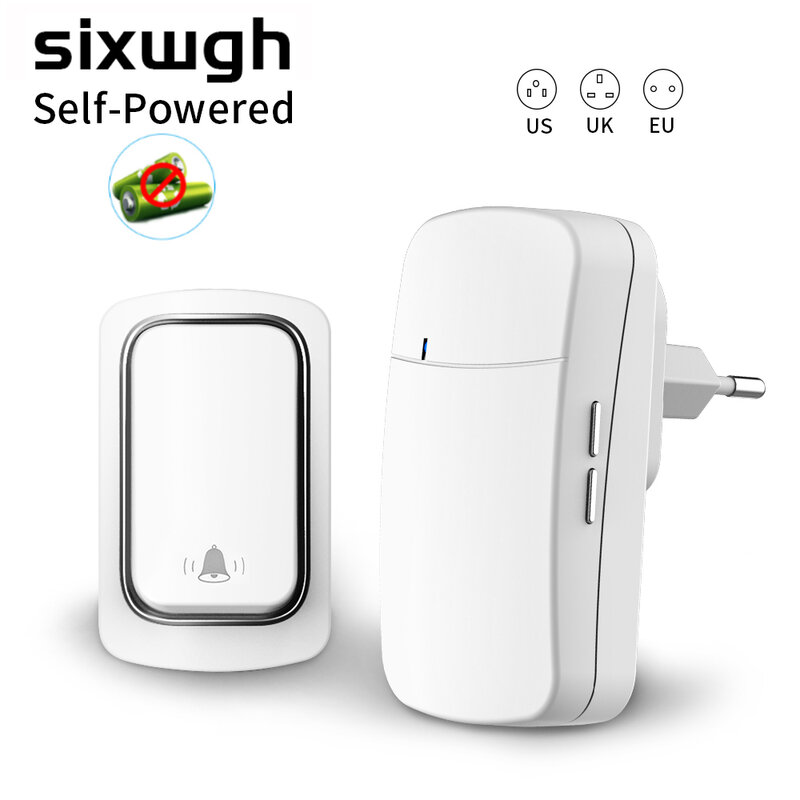 SIXWGH-timbre inalámbrico sin batería, juego de timbre de puerta autoalimentado a prueba de agua, timbre de anillo cinético para el hogar al aire libre