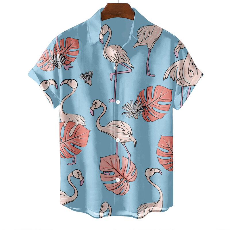 Summer Men's Hawaiian Short Sleeve Shirt Flamingo Printed Shirt For Men Fashion Social Casual Luxury Clothes Blouse Aloha shirts
