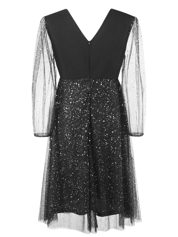 Элегантное женское сексуальное прозрачное платье с V-образным вырезом и сетчатым рукавом, блестящее женское платье с оборками, красивая женская одежда 2024