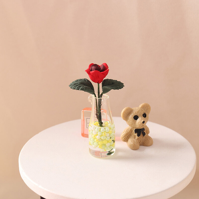 1:12 miniatur rumah boneka vas mawar Mini Pot bunga pengaturan bunga Pot rumah boneka taman mainan Dekorasi Rumah