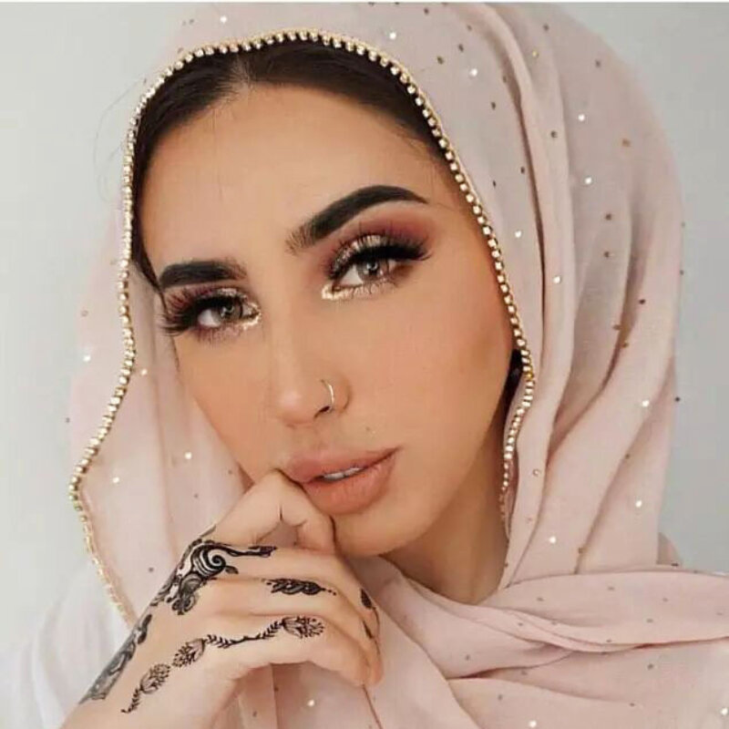Cadeia Diamante Hijab Chiffon Cachecol para Mulheres Muçulmanas Tamanho Grande Hijabs para Mulher Cachecóis Xales Lenço Glitter Hijab Ramadan