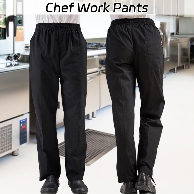 Celana panjang koki untuk pria, celana panjang seragam koki longgar kasual restoran Hotel dapur pelayan koki sepanjang tahun