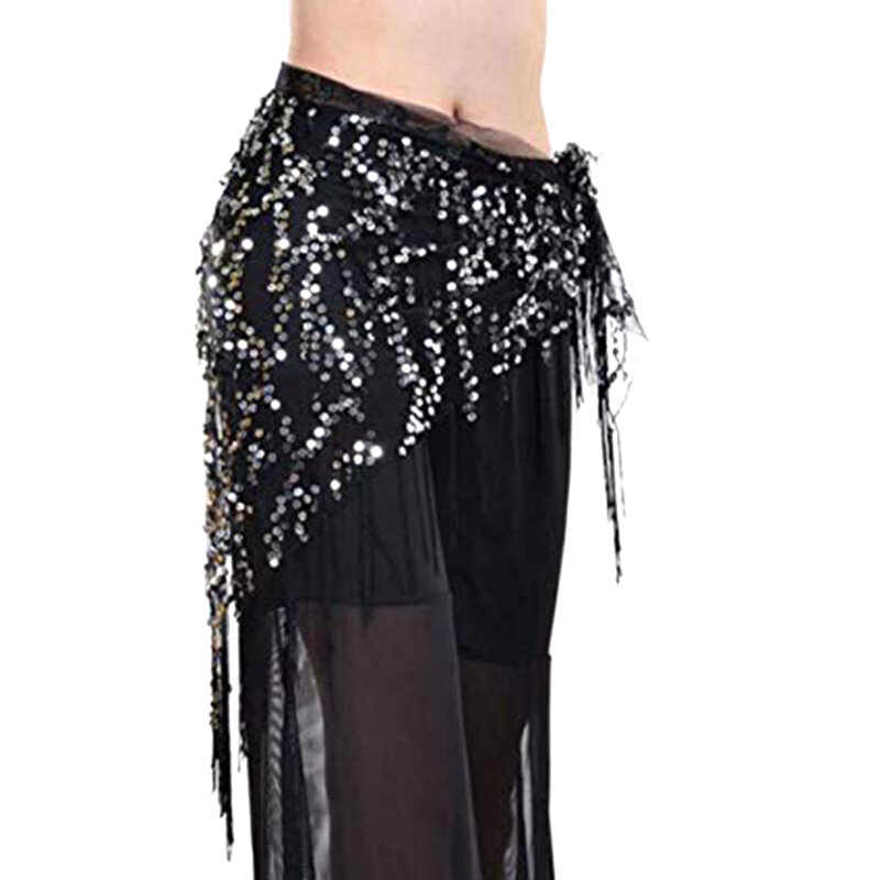 Cinturones de danza del vientre con borla de lentejuelas para mujer, nuevo estilo, alta calidad, pañuelo de cadera, cinturones para mujer, 145x70cm