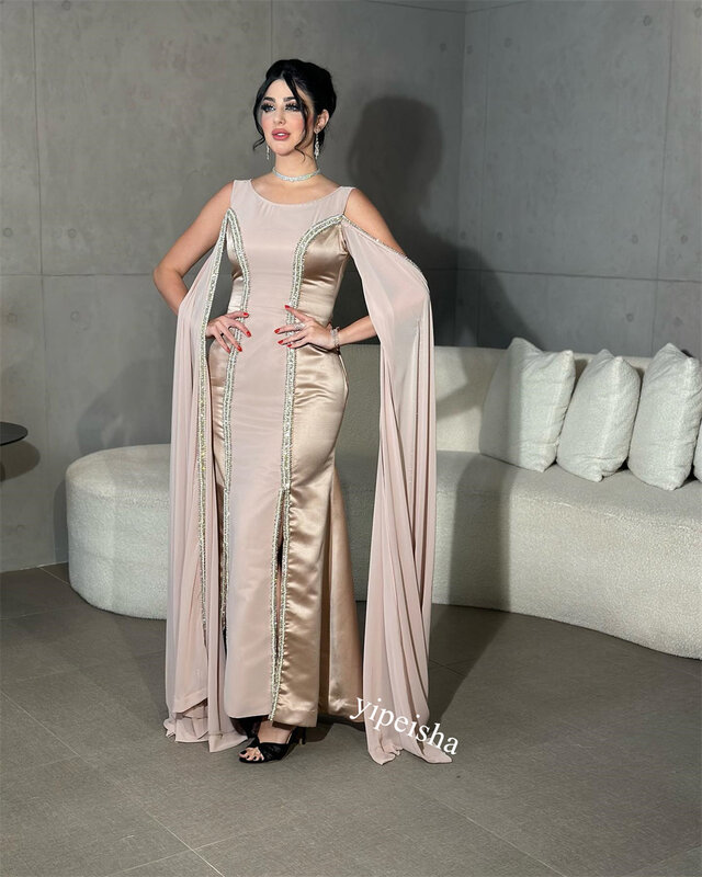Платье для выпускного вечера Саудовская Аравия атласное Многоярусное пляжное платье Русалка с круглым вырезом на заказ вечерние Платья Миди