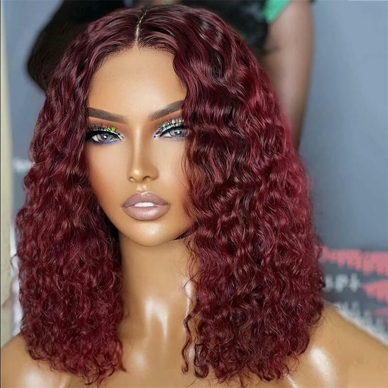 Long Kinky Curly Glueless Soft 26“ Burgendy 180Density Lace Front Wig For Women BabyHair Natural Black Preplucked Heat Resistant