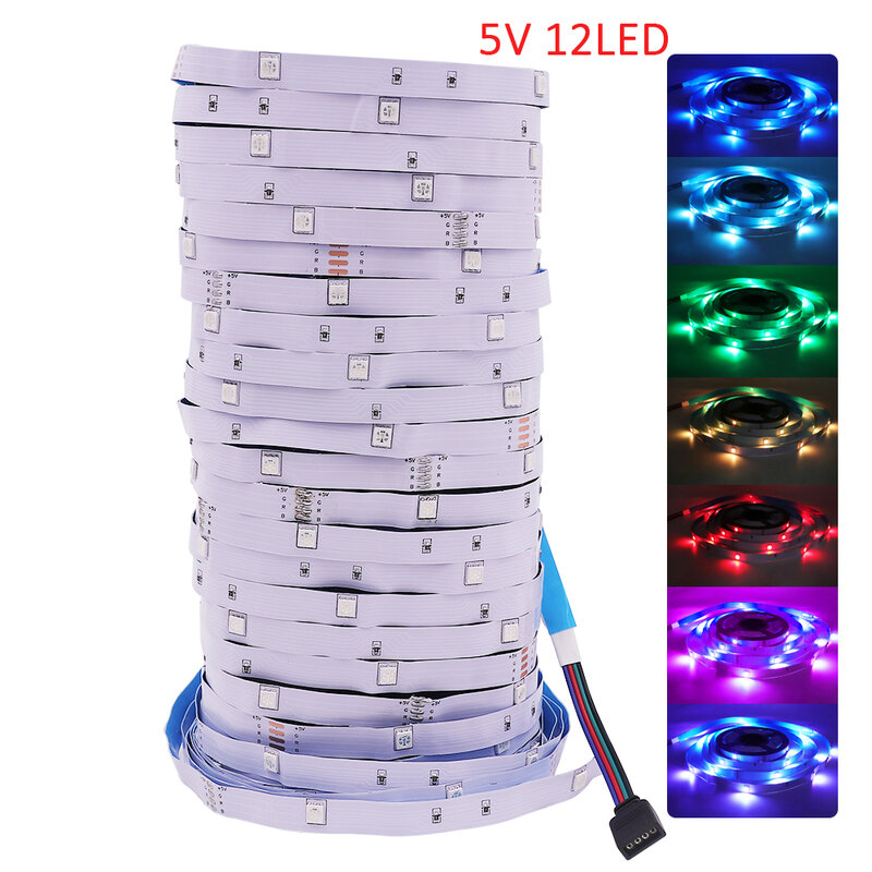 Tira de luces LED RGB 5050, cinta Flexible de 5m, 10m, 15m, 0,5 m, 1m, 2m, lámpara de diodo para decoración del hogar, iluminación nocturna, retroiluminación de TV