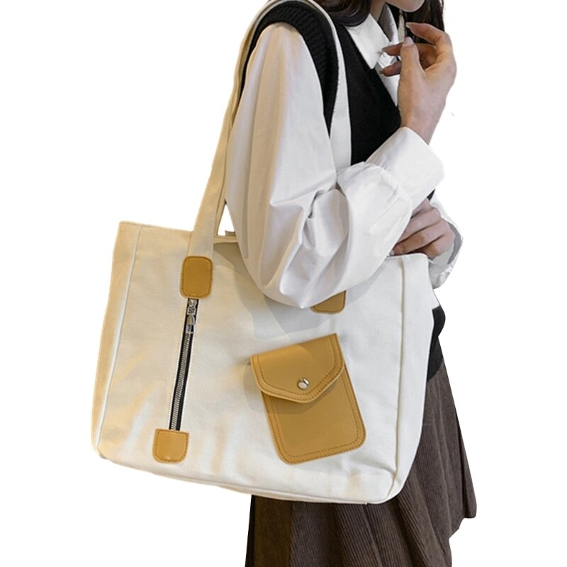 กระเป๋าถือสตรีผ้าใบลำลองไหล่กระเป๋าทำงานซิปนักเรียนขนาดใหญ่ความจุกระเป๋าหญิงกระเป๋าน้ำหนักเบา
