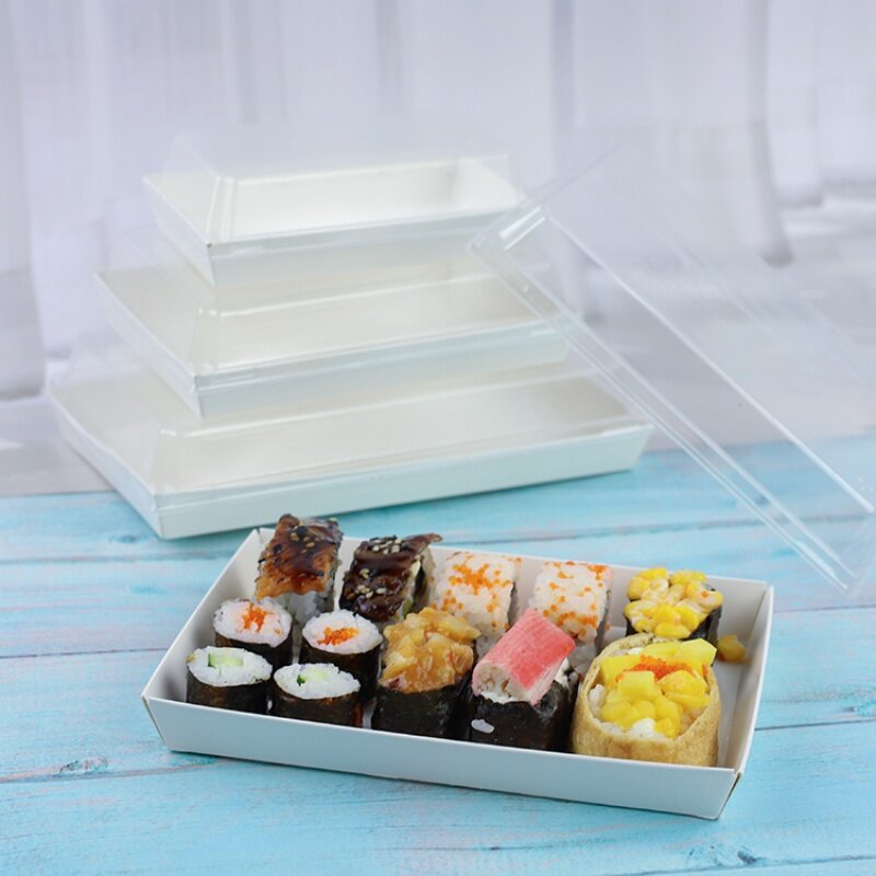 Caja de papel reciclable para llevar Sushi, contenedor con tapa para restaurante, producto personalizado