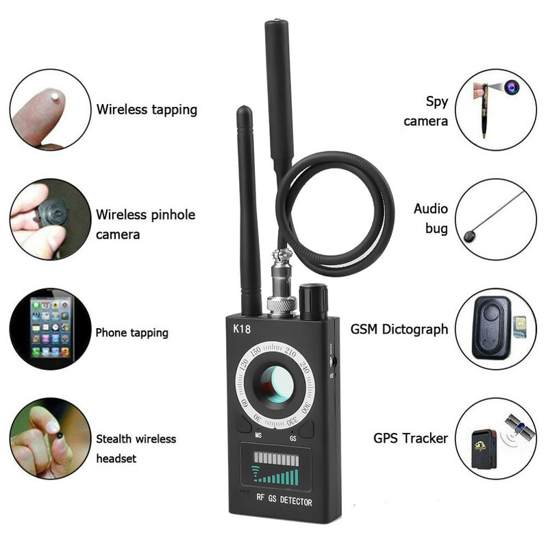 K18-buscador de dispositivos de lente inalámbrico, dispositivo multifunción Anti-Candid Cam 1MHz-6,5 GHz GSM Audio Bug Finder GPS Signal RF Tracker Detect