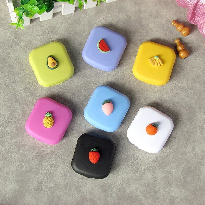 2023 Contact Lens Cases Box with Mirror Cute Girl Fruit Women Mini Lovely Eyes Contact Lenses Case Container Box Travel Kit Set