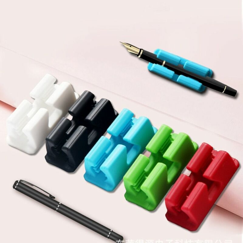 Klip pena multiwarna portabel alat tulis Tampilan berdiri pensil silikon elastis Loop pulpen rak penyimpanan