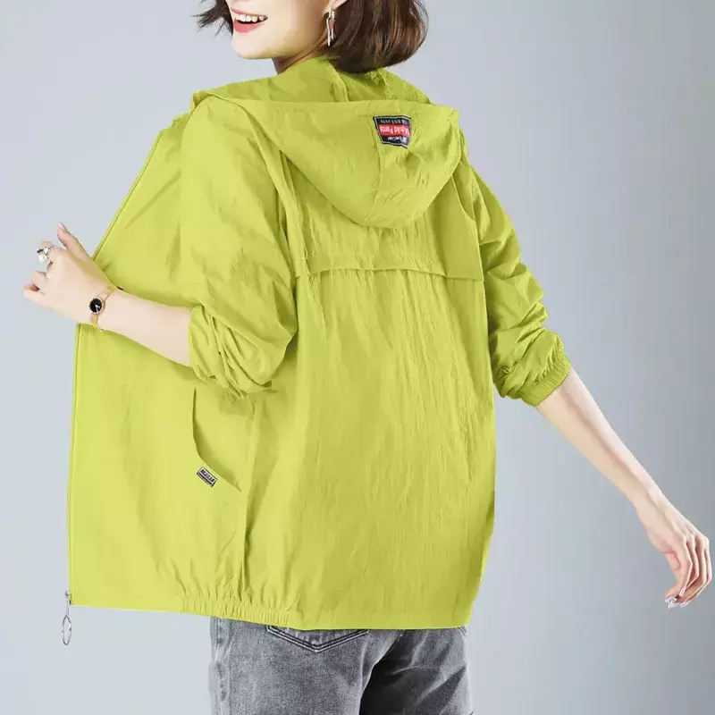 Женская одежда для защиты от солнца из вискозы, Новинка лета 2023, пальто с защитой от ультрафиолета, Женская куртка с капюшоном, свободная верхняя одежда на молнии