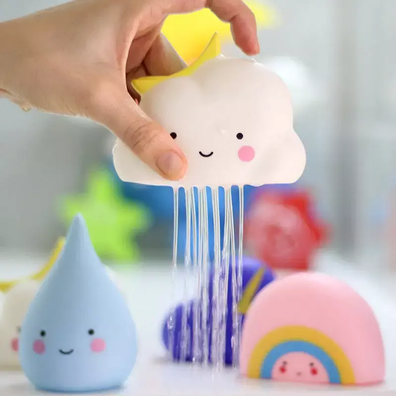 Kreatywna zabawka do kąpieli pogoda miękki klej chmury w łazience kropla deszczu tęczowa burza z deszczownicą pływająca zabawka edukacyjna
