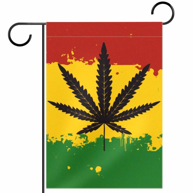 Drapeaux de décoration de jardin de feuilles de marijuana, sensation de chanvre, signe de jardin, maison, pelouse extérieure, sensation double face