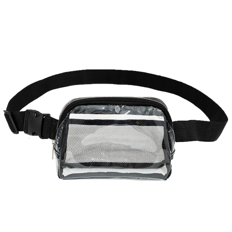 waist bag transparent PVC mesh pocket inside plastic buckle extendable strap can be used as shoulder messenger bag