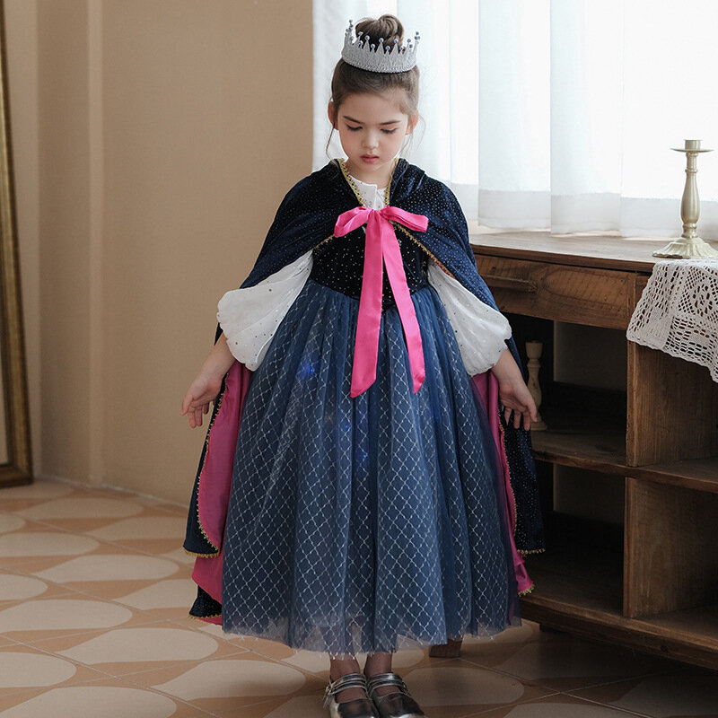 Vestido de princesa manga comprida feminino, traje infantil de Halloween, outono, 2024
