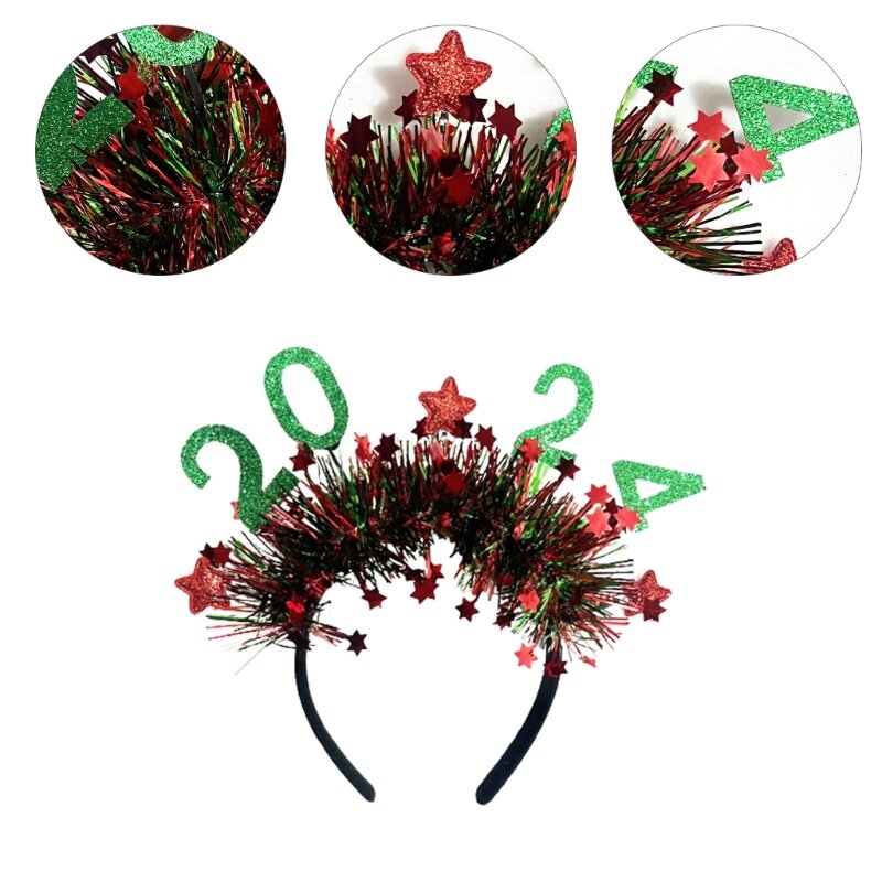 2024 NewYearEve Party Headband for Adult Children Glittering Star Hairhoop Christmas Party New Year Festival Decoration