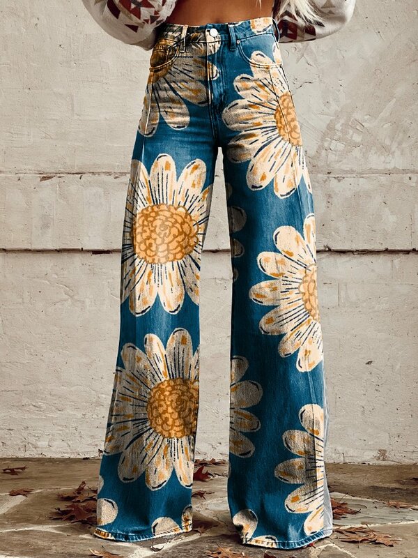 Modische Damen hose mit weitem Bein und Sonnenblumen blumen design für den täglichen Einkauf und lässige Herren hosen mit weitem Bein