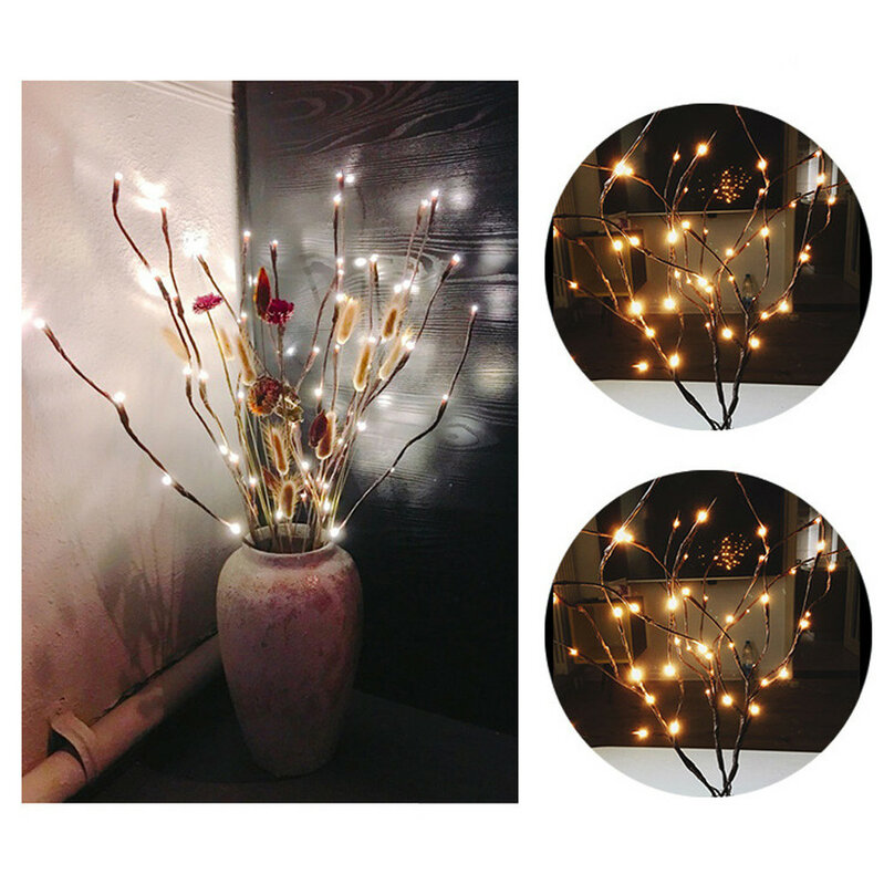 โคมไฟ LED กิ่งก้านโคมไฟดอกไม้หลอดไฟ20หลอดคริสมาสต์ในบ้านสายสำหรับตกแต่งสวนไฟประดับปาร์ตี้2024