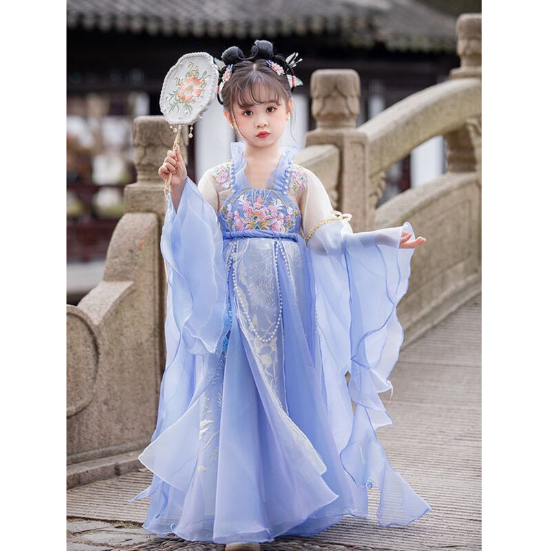 Dziewczęca sukienka w stylu chińskim Hanfu w stylu Tang letni starożytny kostium księżniczka sukienka dziecięca w starożytnym stylu elegancka i super