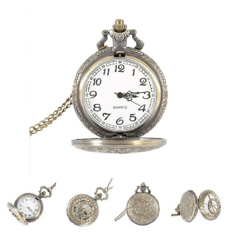 Retro Steampunk Round Quartz Pocket Watch Roman Number Hollowed Case Clock Gifts with Chain LL@17