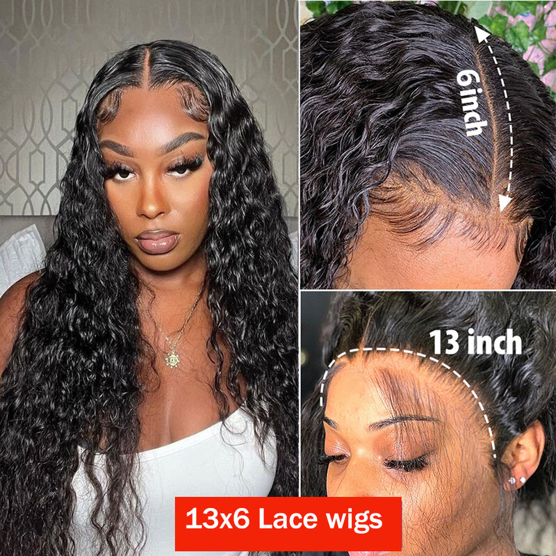 Perruque Lace Front Wig sans colle naturelle bouclée, cheveux humains, Deep Wave, 13x4, 13x6, HD, 28-30 pouces, pour femmes