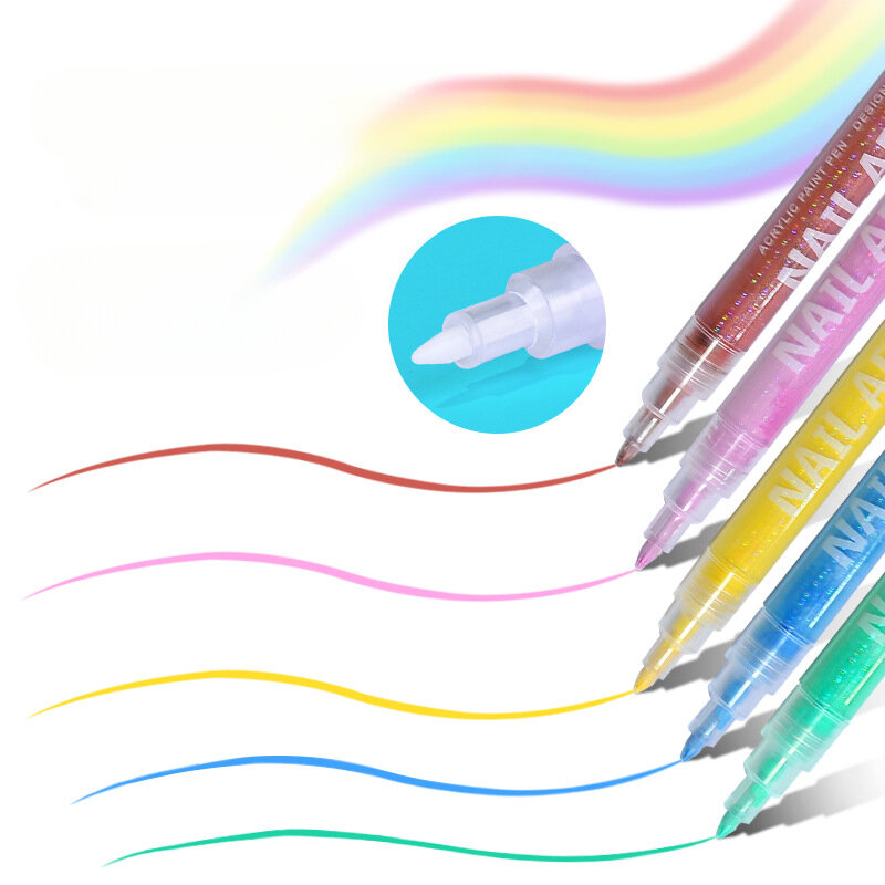 Bolígrafos acrílicos de Metal nacarado para decoración de uñas, bolígrafos de secado rápido, resistentes al agua, pintados, 12 colores
