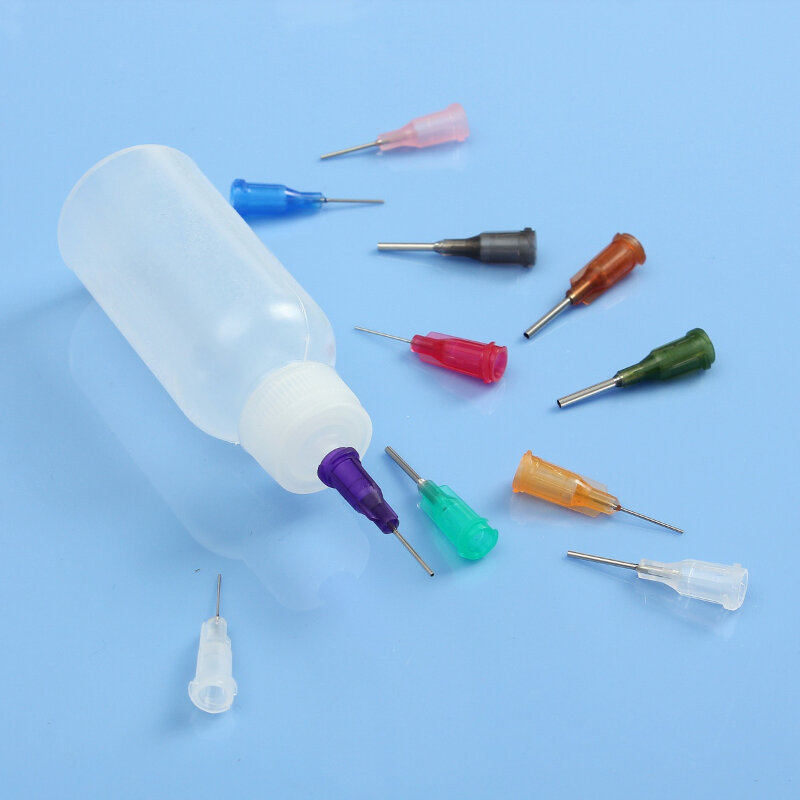 1Set 30ml/50ml Transparent Polyethylene Needle Dispenser Bottle for Rosin Solder Flux Paste + 11 Needles Tools