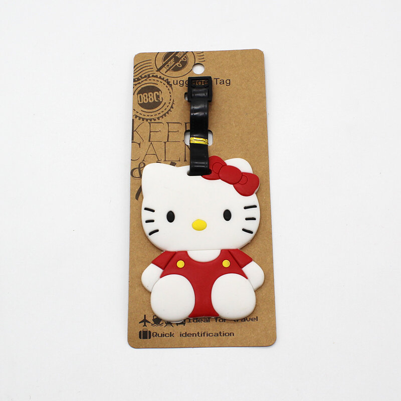 Etiqueta de equipaje Hello Kitty para mujer, colgante de gel de sílice de dibujos animados, soporte de dirección de identificación portátil, etiqueta de equipaje de embarque, novedad