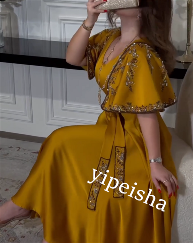 Изысканное высококачественное блестящее женское платье-миди с V-образным вырезом