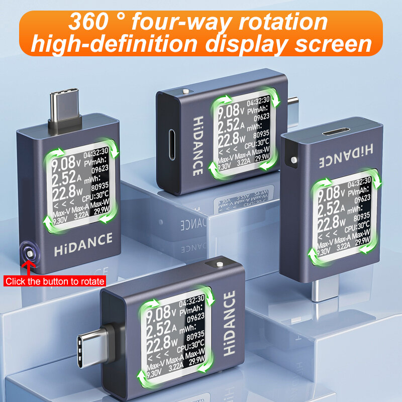 HDC-085C-medidor de potencia de 4,5-50V, 0-12A, PD3.1, pantalla Digital multifunción, amperímetro de voltaje de CC, probador de carga de teléfono móvil tipo c