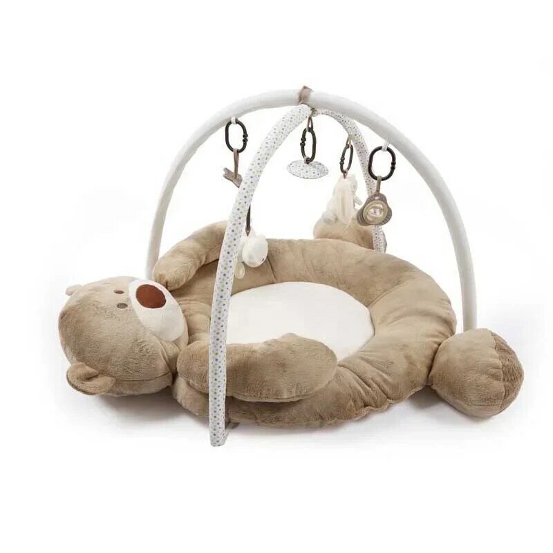ศูนย์ของเล่นกิจกรรมสำหรับทารกในยิมที่มีมือเขย่าดีไซน์รูปหมีทำจากผ้ากำมะหยี่