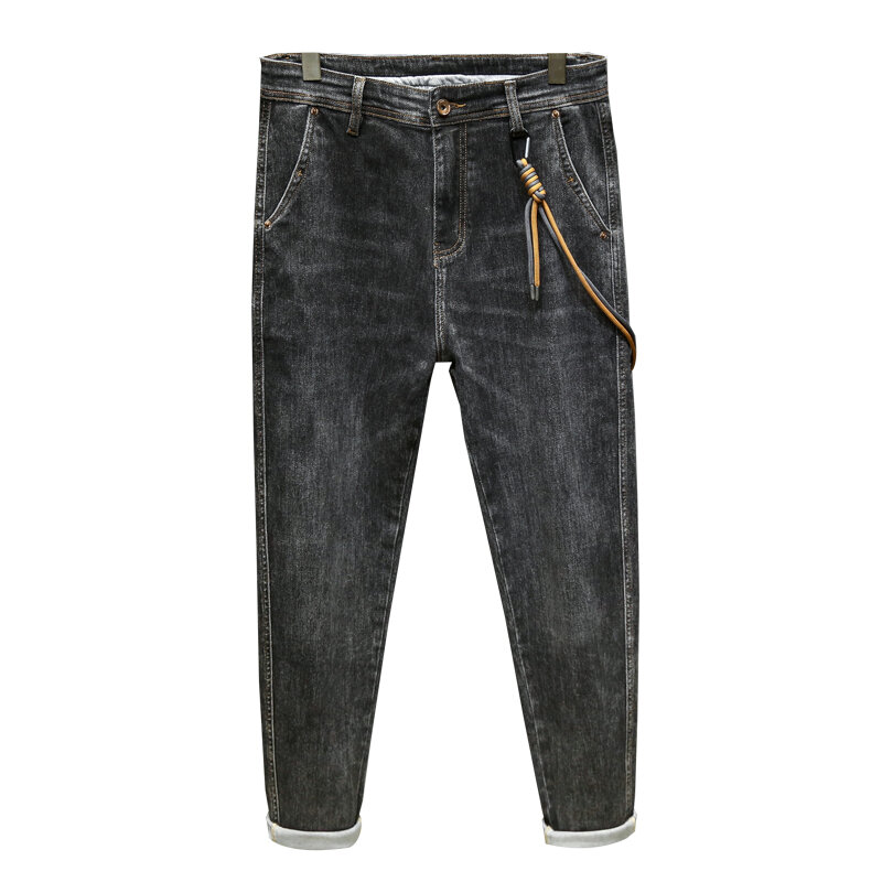 Jeans di Design con decorazione in vita marchio di moda Casual da uomo Slim Fit Skinny Stretch pantaloni da uomo di moda abbinati