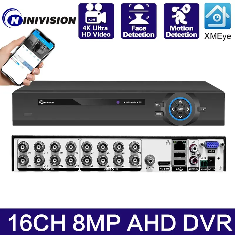 Ahd Dvr Xmeye 16ch Hybride H.265 Gezicht Detecteren 8mp 4K Dvr Bewaking Voor 6 In 1 Tvi Cvbs Cctv Video Analoge Ip-Camera