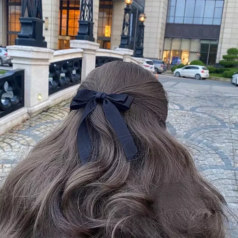 Lystrfac Fashion Fabric Hair Bow Hairpin per le donne Girls Ribbon Hair Clips Black White Bow Top Clip accessori per capelli femminili