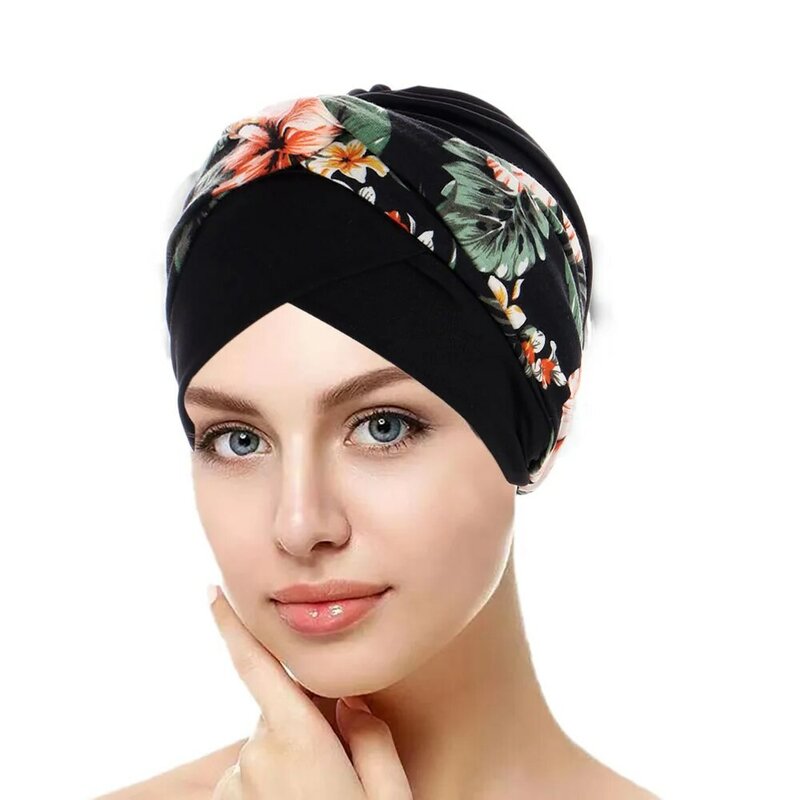 Turbante musulmano berretti fronte croce doppio colore Patchwork Turbante cappello islamico copricapo India cappello morbido cofano per le donne hijab
