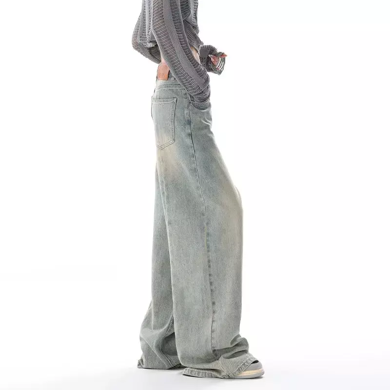 QWEEK-pantalones vaqueros holgados de pierna ancha para mujer, ropa de calle coreana, Vintage, Y2K, de cintura alta, informales, rectos, Grunge