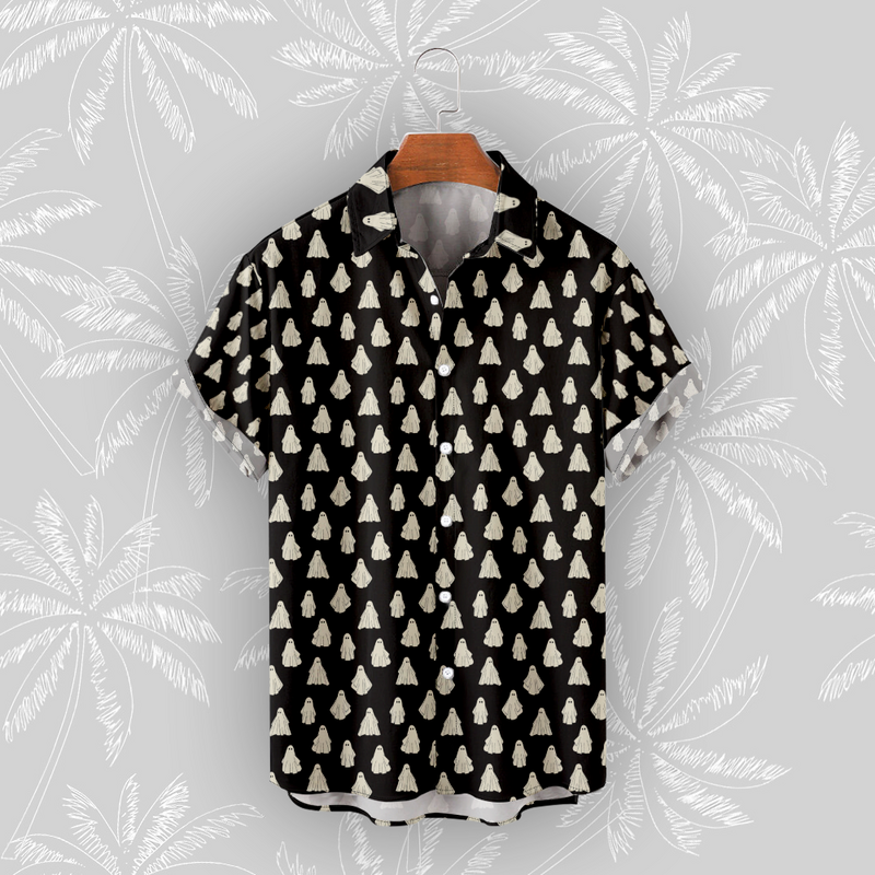 하와이안 남성용 반팔 셔츠, 아늑한 여름 셔츠, 할로윈 유령 인쇄, 패션