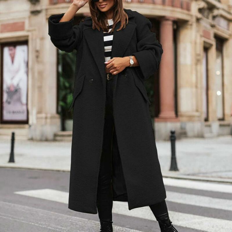 Женская верхняя одежда, Стильное женское длинное Свободное пальто, теплое пальто с лацканами и карманами на двойных пуговицах, идеально подходит для осени и зимы, с защитой от ветра