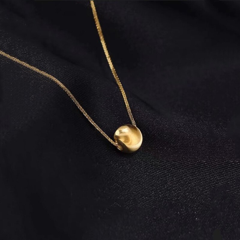 AU750 asli liontin bola emas 18K untuk wanita hadiah kalung manik-manik emas kuning bergaya perhiasan bagus