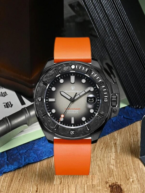 Aquatrident jam tangan pria mewah, jam tangan pria santai, jam tangan Mekanikal otomatis NH35, serat karbon 45MM, anti air 500M
