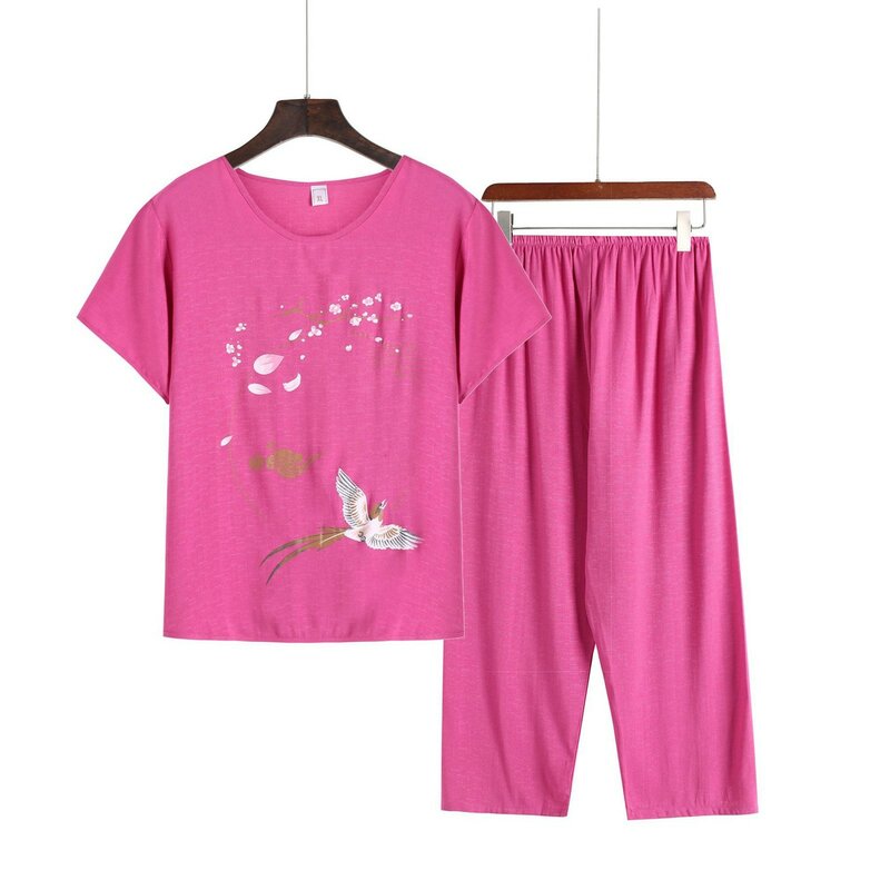 Zestaw letniej piżamy damskiej, którą można nosić na zewnątrz z okrągłym dekoltem z krótkimi rękawami przycięte spodnie rompery i kombinezony ciążowej