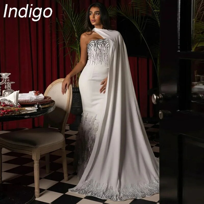 Indigo-Robe de Rhde luxe deux pièces pour femmes, sans bretelles, avec perles, longueur au sol, à la mode, pour occasions formelles, 2024